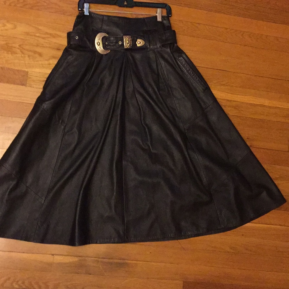 Leather midi skirt